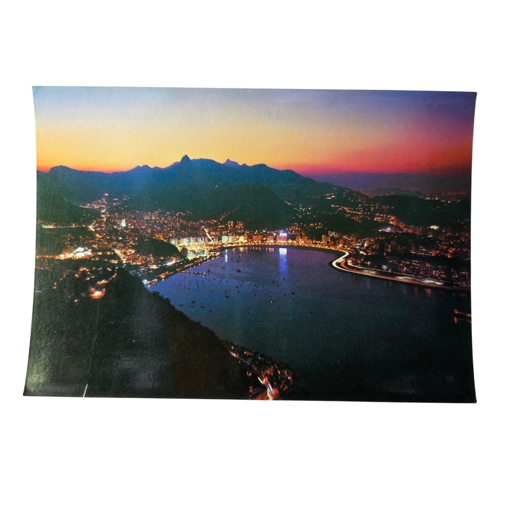 Vintage Postcard Rio de Janeiro Botafogo Basin Night View Mercator 15-A